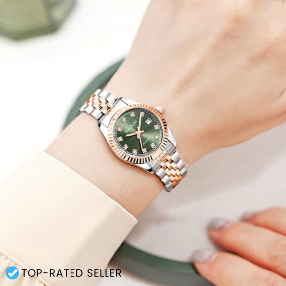 Classic Dress Watch with Diamond Accents Stainless Steel Band Water Resistant main image 6